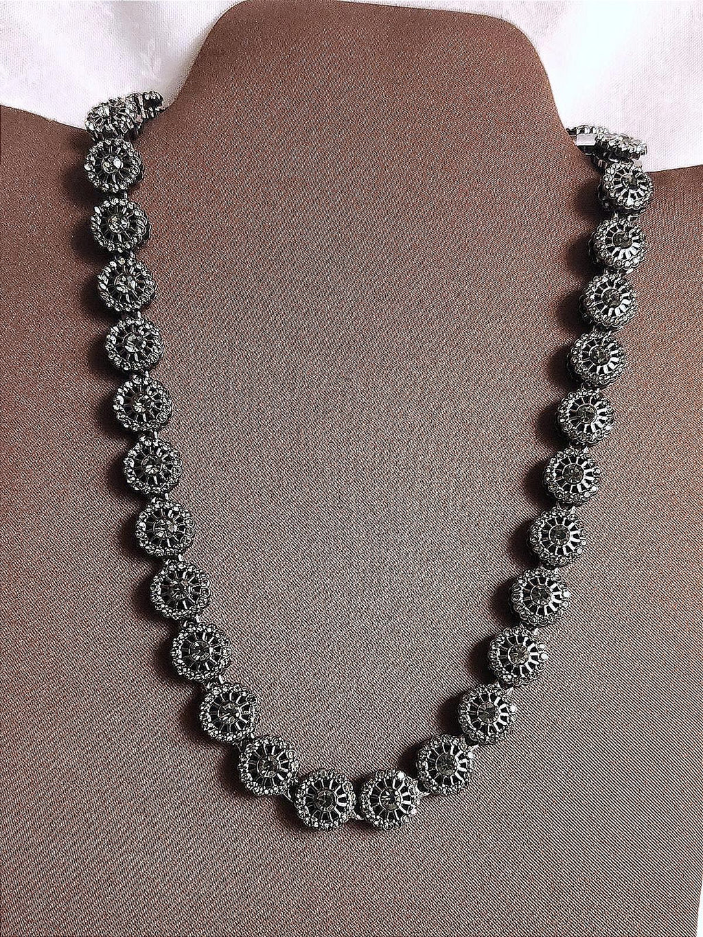 Incredible Gunmetal Black Hubcap/Blossom Necklace Stainless & CZ- Unisex 18 in.