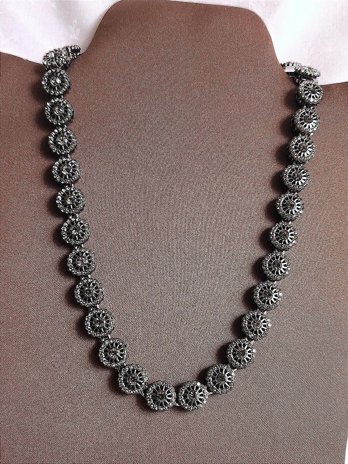 Incredible Gunmetal Black Hubcap/Blossom Necklace Stainless & CZ- Unisex 18 in.