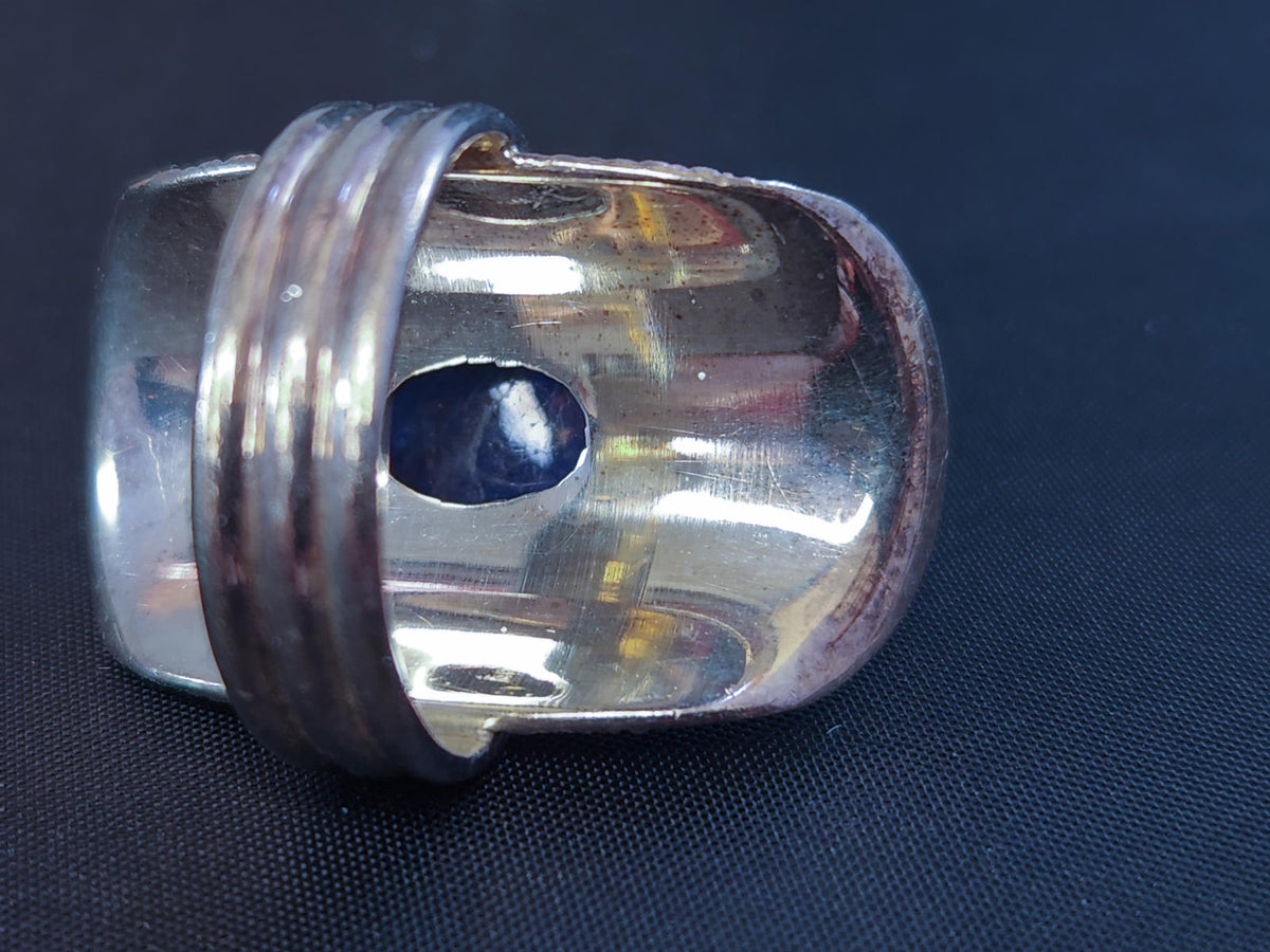 Spectacular Textured Sterling & Amethyst Cabochon Statement Ring Sz 8