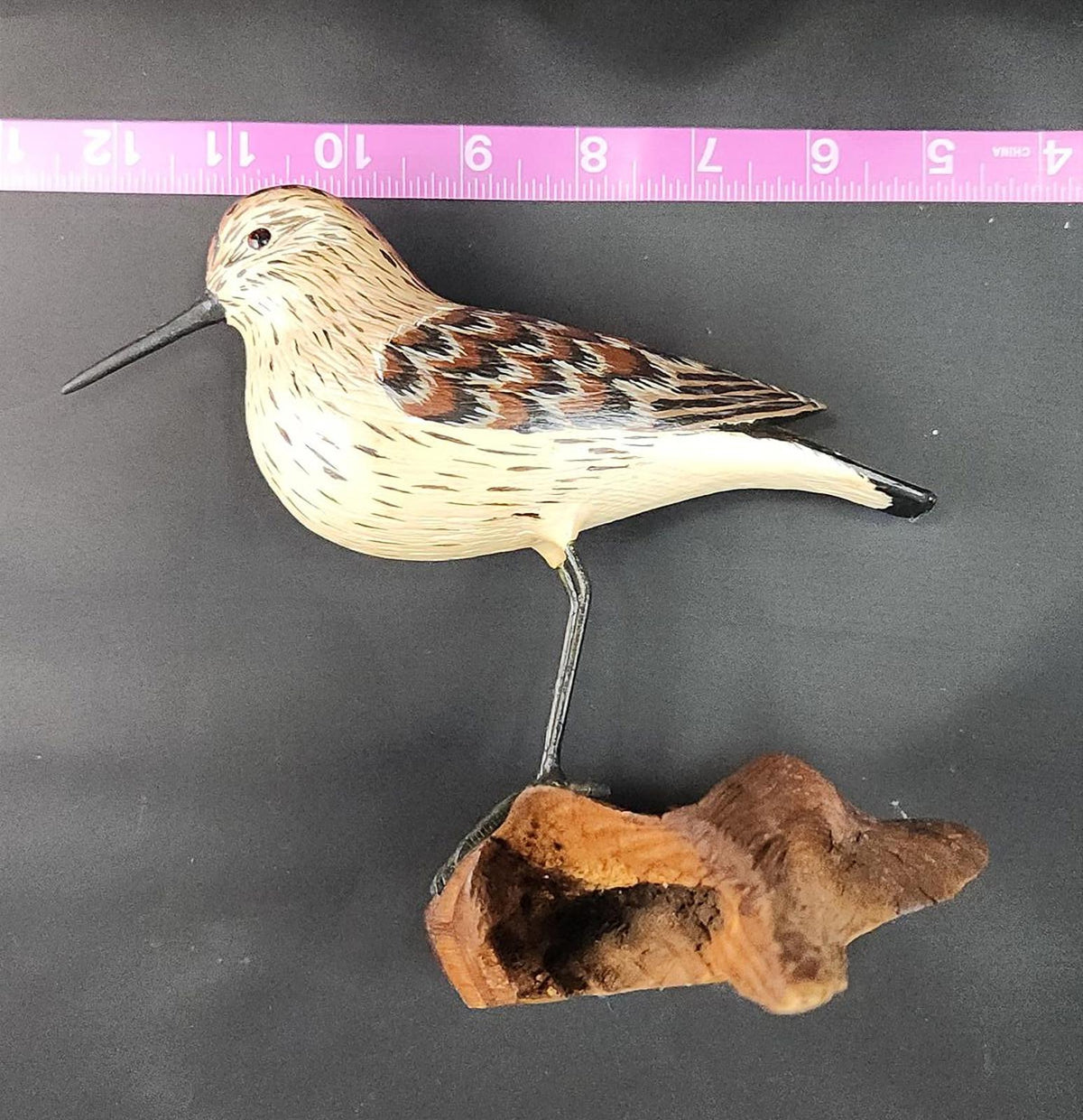 Wildlife Sandpiper Wood Carving, Handcarved, Signed/Dated, L. McLaughlin, 1975