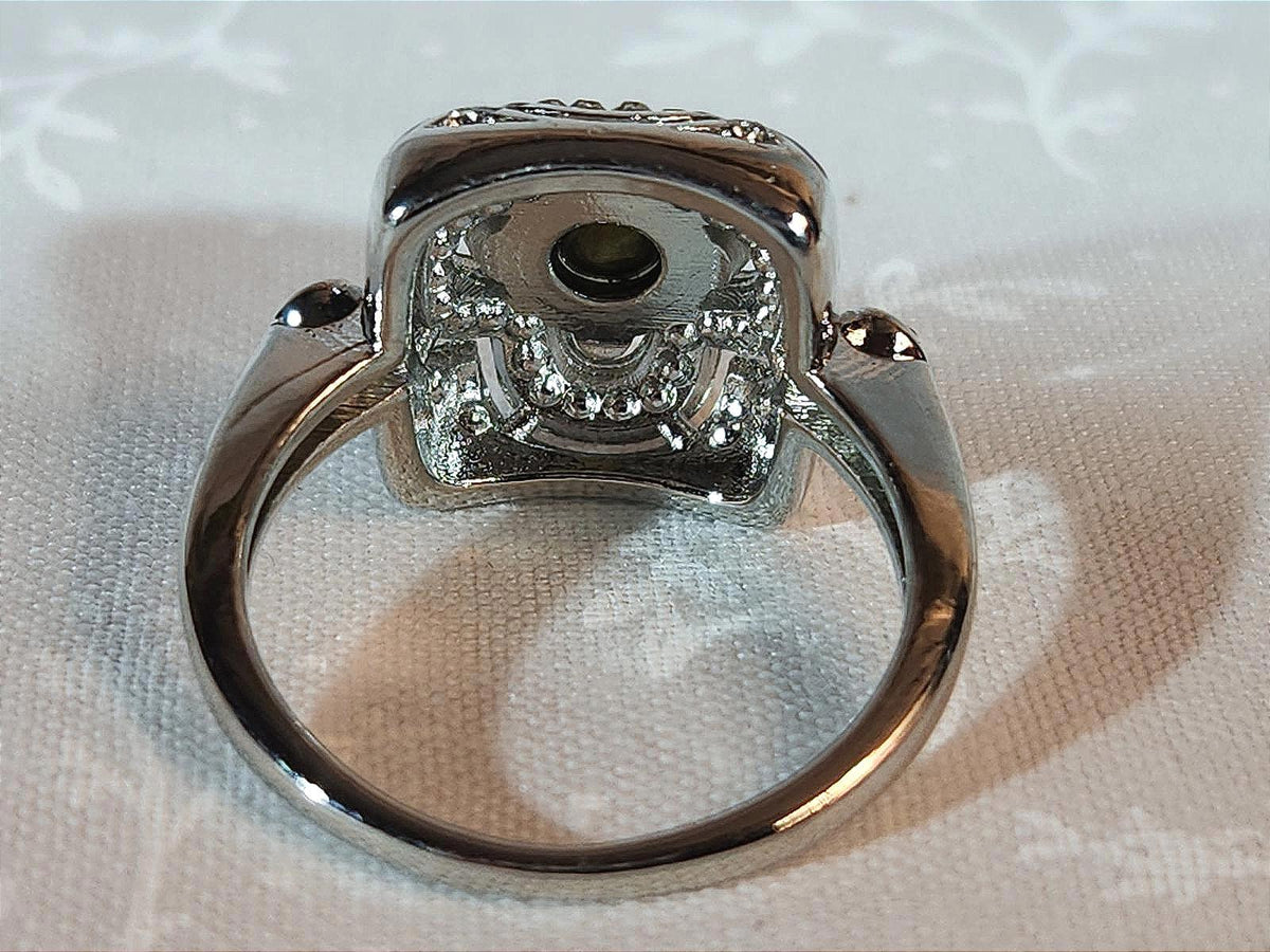 Beautiful Art Deco-Style Silver-Tone Blue/Clear Stones, Square, Fashion - Sz. 8