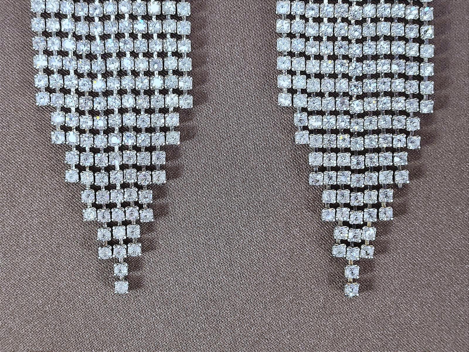 Stunning Vintage Chandelier Rhinestone Earrings, Clear Square-Cut Stones
