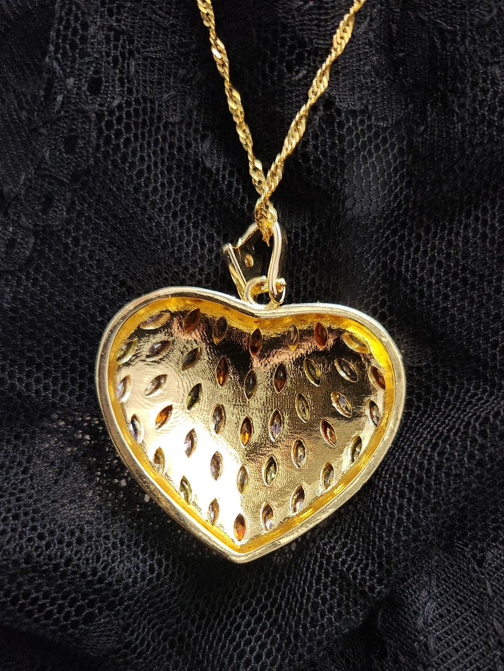 Radiant Multi-Color 18K CZ Heart  Necklace - Large, Sparkling, Valentine, 18in