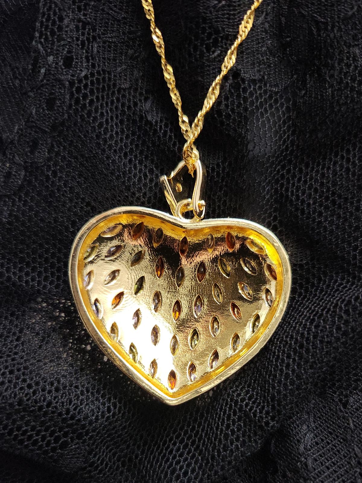 Radiant Multi-Color 18K CZ Heart  Necklace - Large, Sparkling, Valentine, 18in