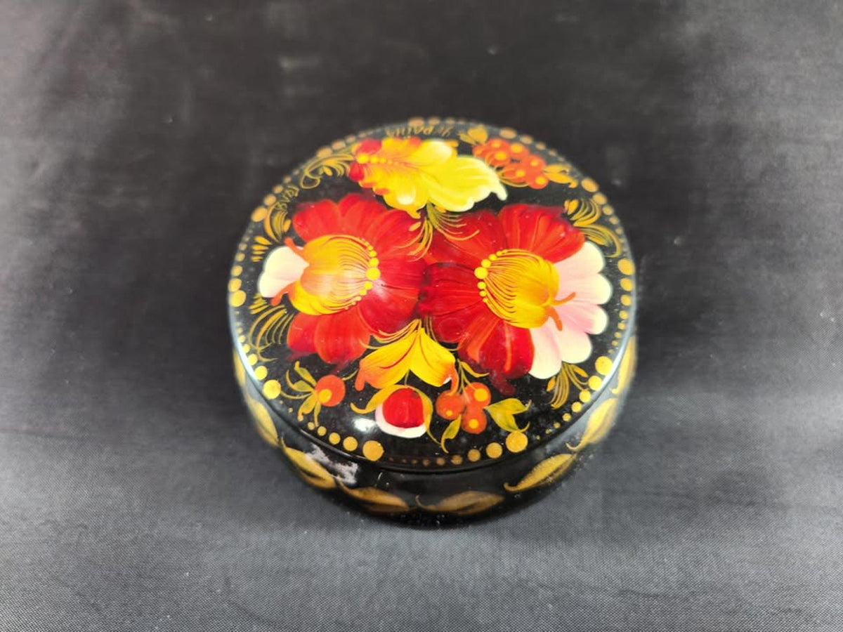 Stunning Handpainted Russian/Ukranian Cup Floral Red & Black