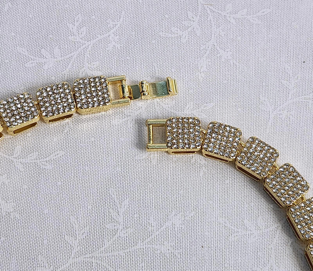Bold, Hip Hop, Iced-Out, Square Pave Cluster Necklace Unixex Sterling & CZ 20 in