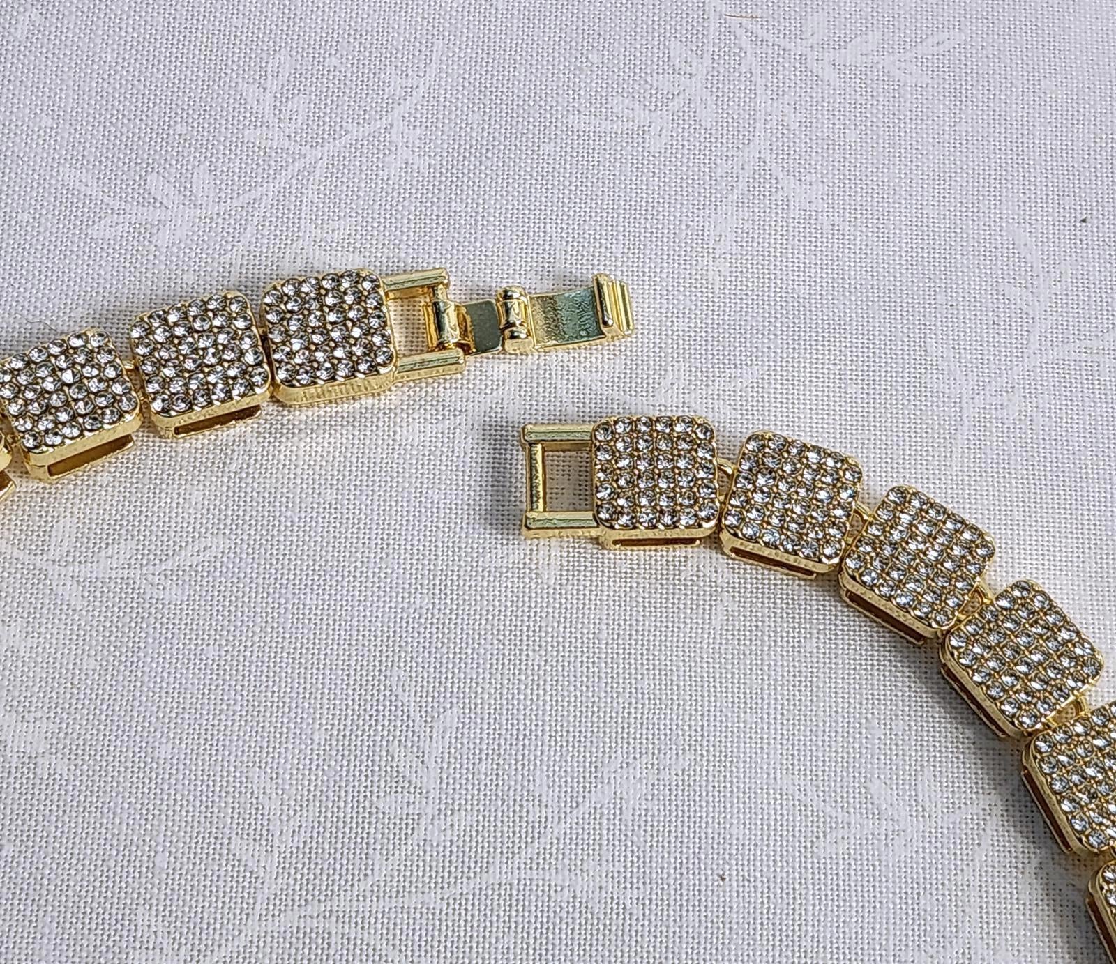 Bold, Hip Hop, Iced-Out, Square Pave Cluster Necklace Unixex Sterling & CZ 20 in