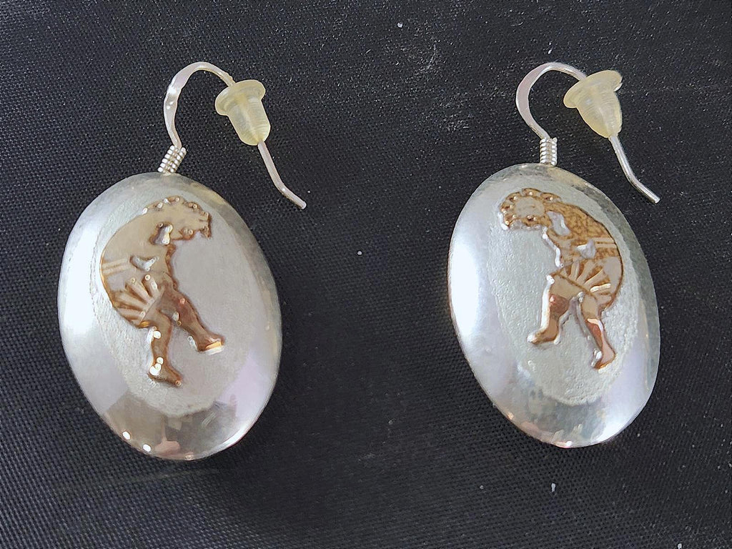 Vintage Native American Pillow Bead Sterling Necklace & Earrings With Kokopelli