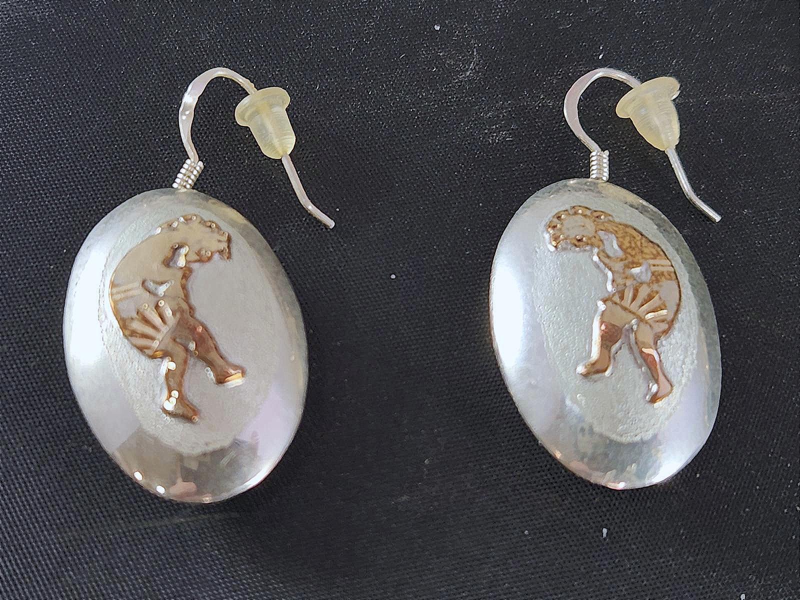 Vintage Native American Pillow Bead Sterling Necklace & Earrings With Kokopelli