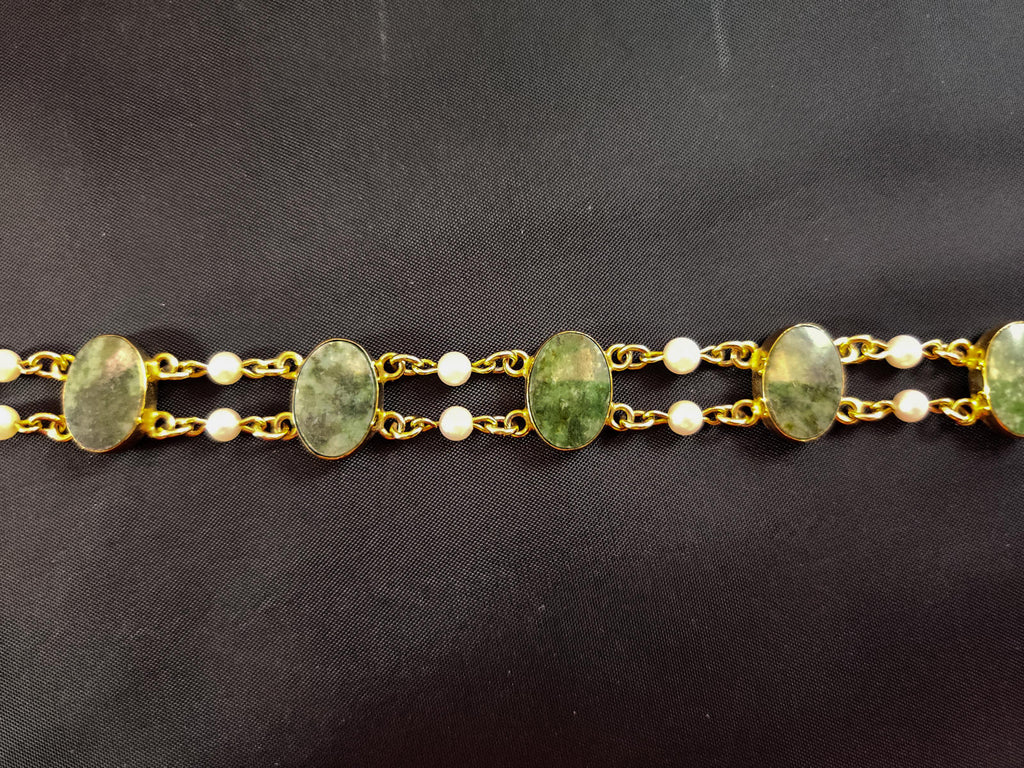 Vintage 1960s 12k GF, Double-Row, Pearl and Jade Bracelet