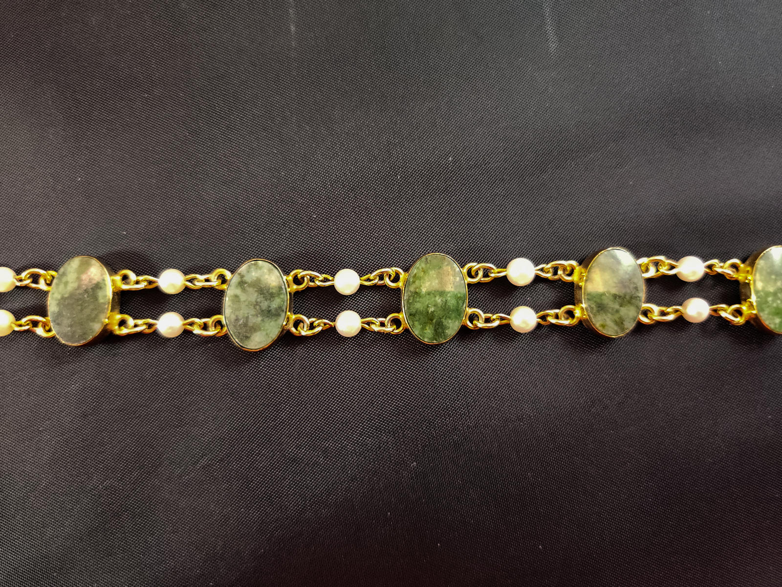 Vintage 1960s 12k GF, Double-Row, Pearl and Jade Bracelet