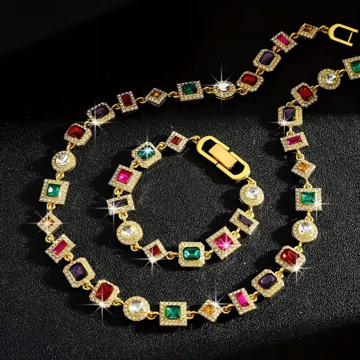 Striking Multicolor Cuban-Style Necklace and Bracelet Set Pure Pizzaz
