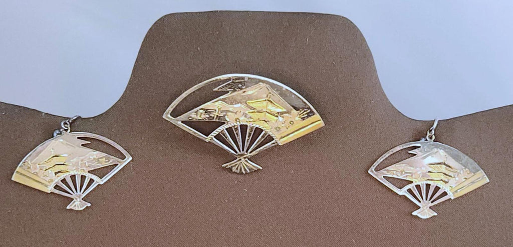 Vintage 1950s Japanese Pin & Earrings Silver