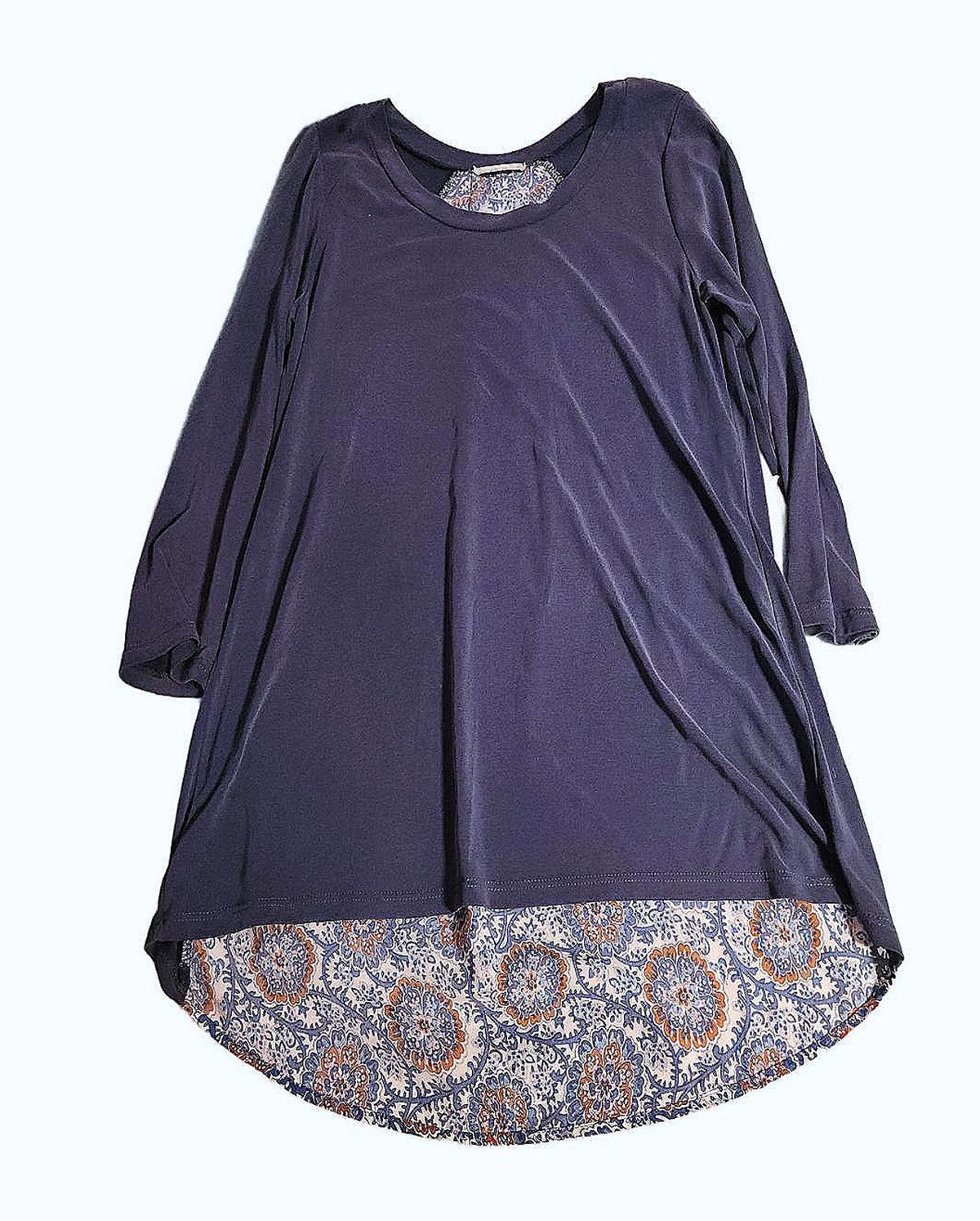 Beautiful Le Lis Top Blouse 3/4 Sleeve Cornflower Blue Floral Lady's Med