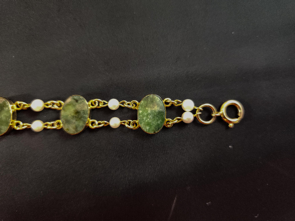 Vintage 1960s 12k GF, Double-Row, Pearl and Jade Bracelet