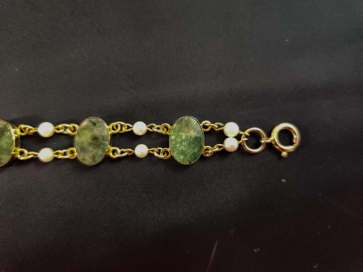 Vintage 1960s 12k GF, Double-Row, Pearl and Jade Bracelet