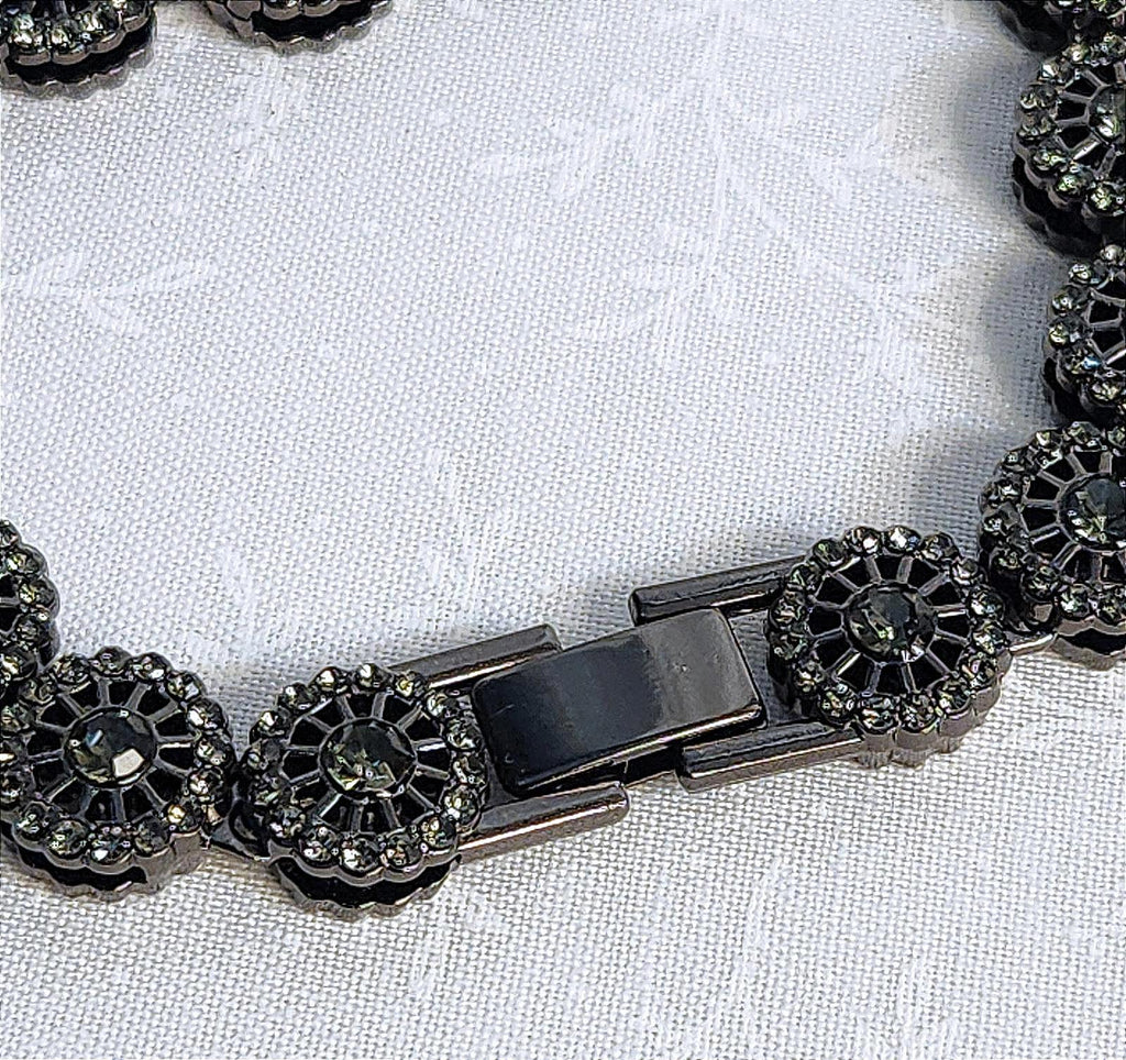 Incredible Gunmetal Black Hubcap/Blossom Necklace Stainless & CZ- Unisex 18 in.