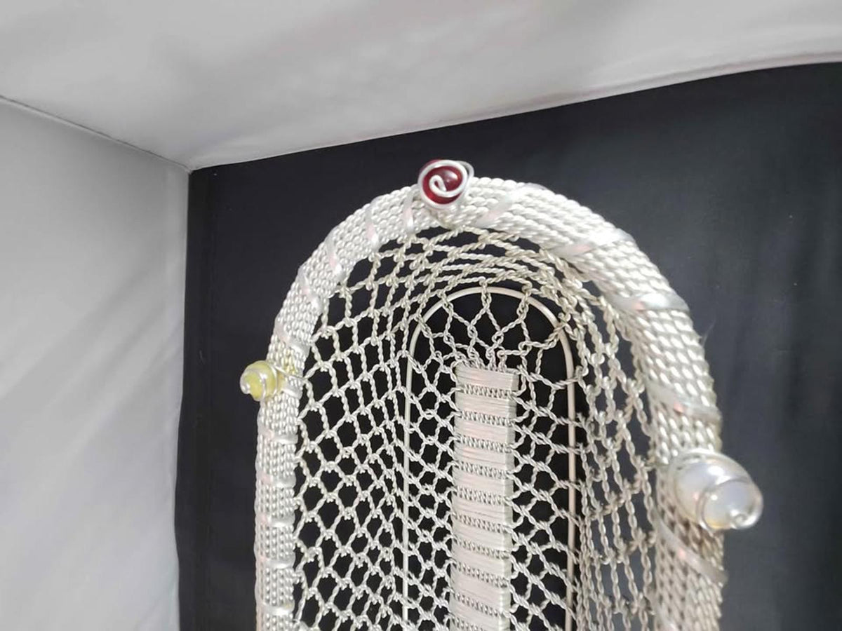 Fabulous Dary Rees Original Woven Wire and Glass Gems Basket Long Oval