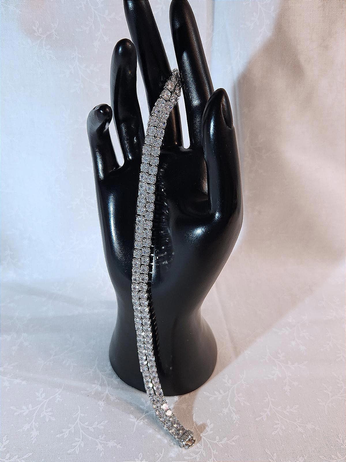 Sparkling Double Tennis Necklace Bold & Beautiful 18 In. Stainless/CZ Unisex