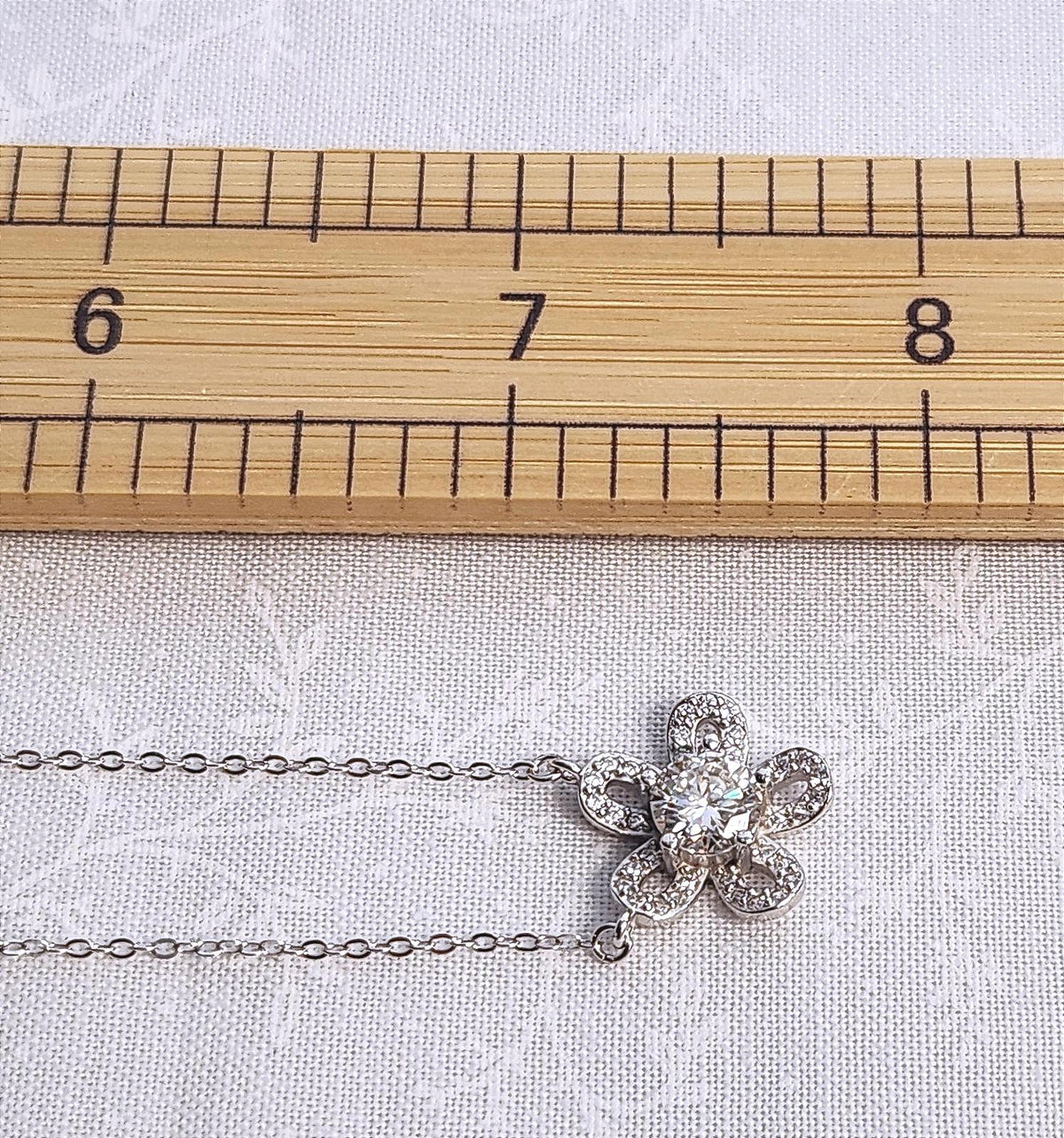 Gorgeous 1 Carat Moissanite & Sterling Flower Necklace - Ladies - 16 inches