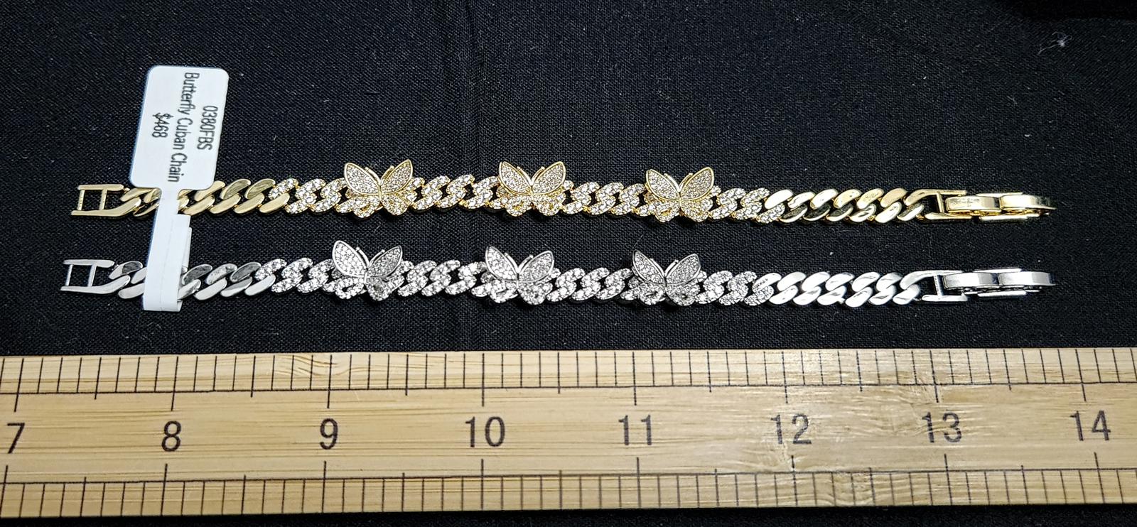 Wonderful CZ Butterfly, Cuban-Link Bracelet, Silver Plated 7in. Ladies Hip Hop