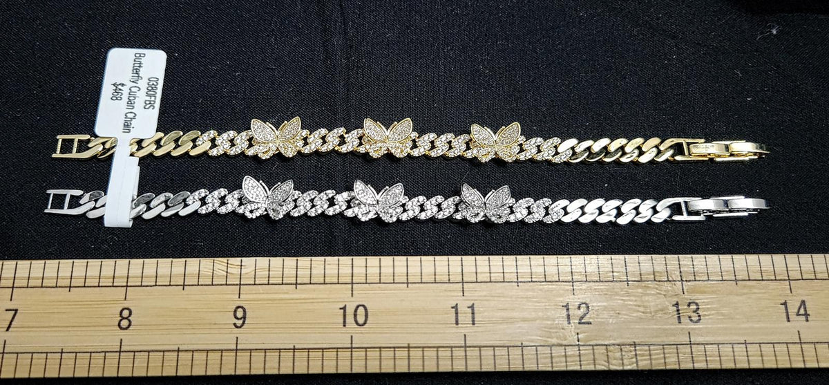 Captivating CZ Butterfly, Cuban-Link Bracelet Gold Plated 7in. Ladies