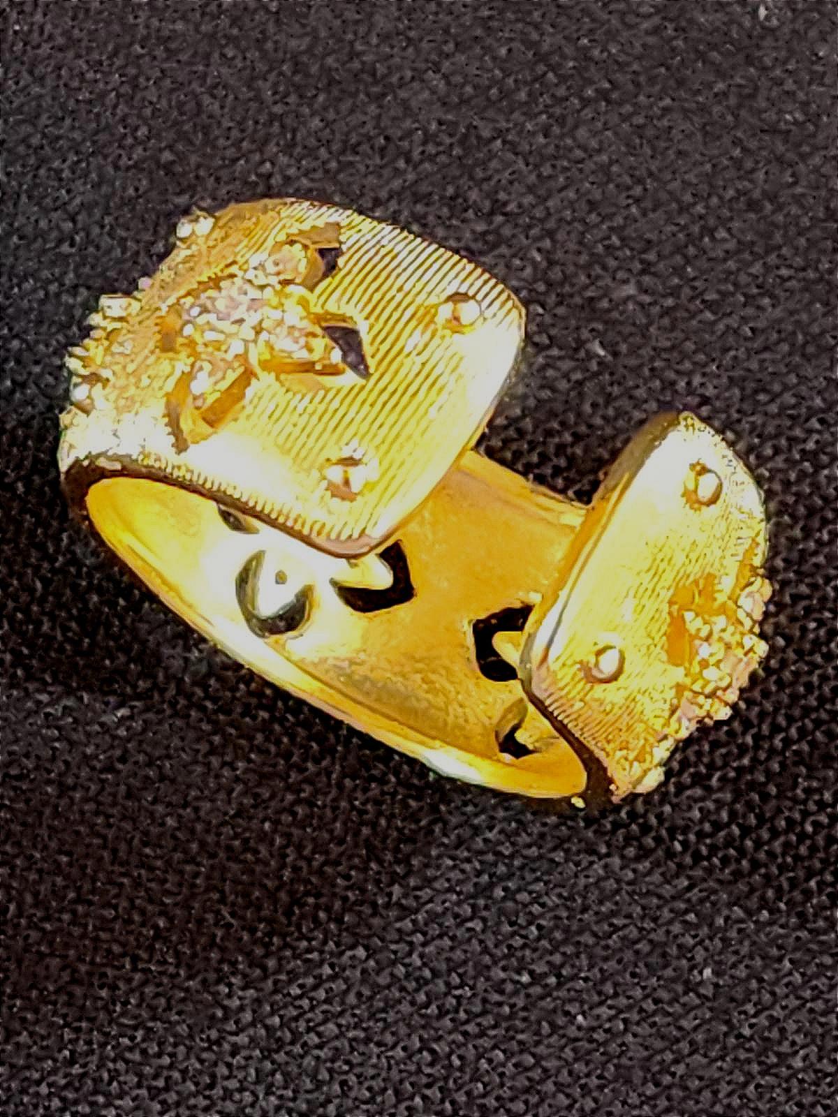 Lovely Gold Tone Fashion Ring, One-Size Adjustable, Flowers With Crystal, Ladies