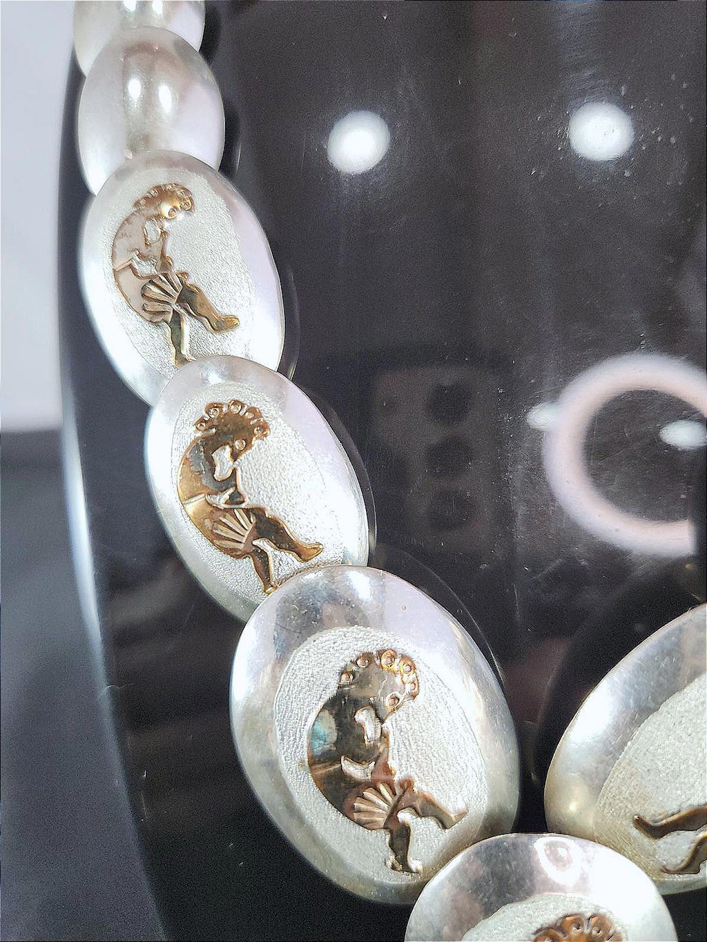 Vintage Native American Pillow Bead Sterling Necklace & Earrings With Kokopelli