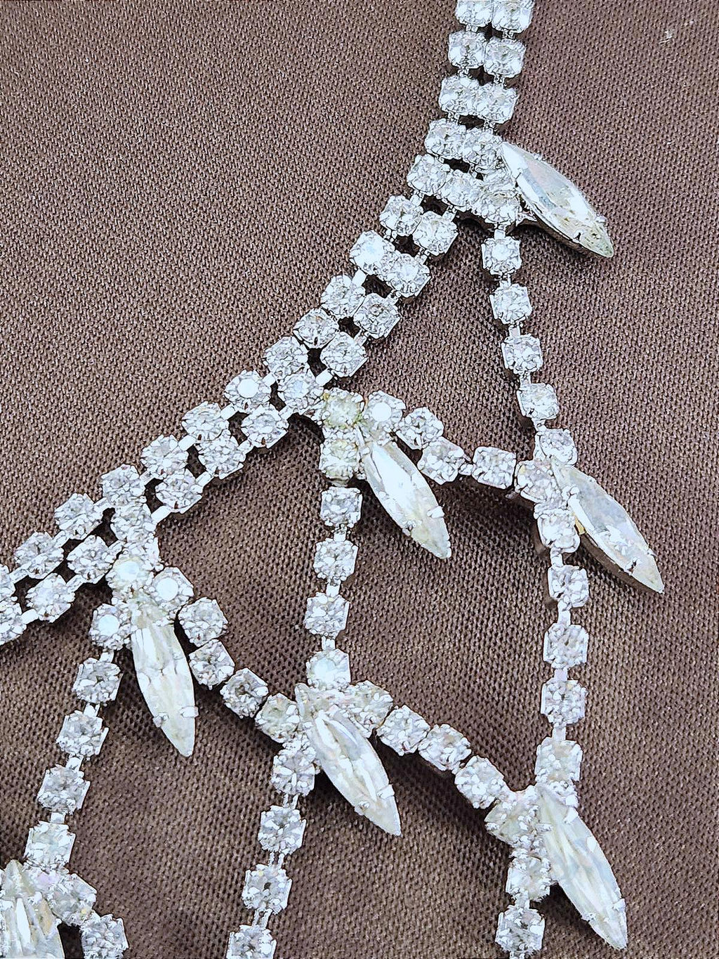 Fabulous Vintage Rhinestone Geometric Weave Pattern Bib Necklace