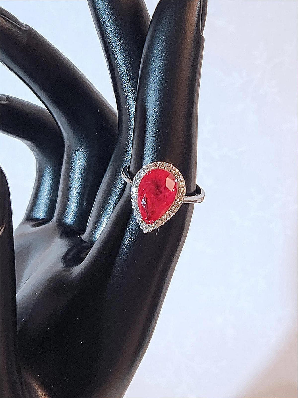Fabulous Sterling & Red/Clear CZs Teardrop/Pear Ladies Size 6