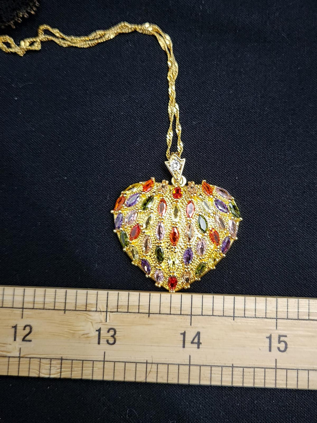 Radiant Multi-Color 18K CZ Heart  Necklace - Large, Sparkling, Valentine, 18in