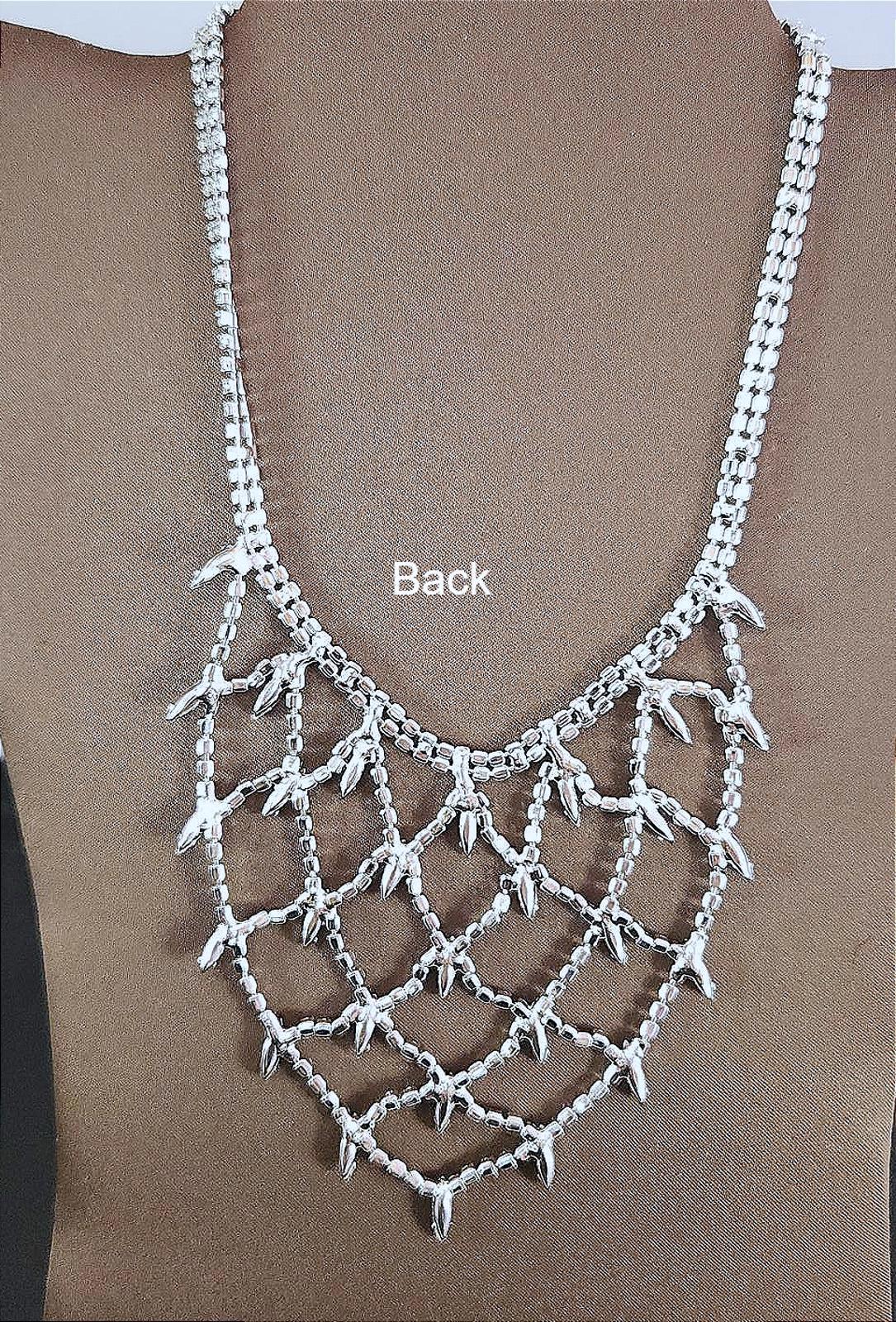 Fabulous Vintage Rhinestone Geometric Weave Pattern Bib Necklace