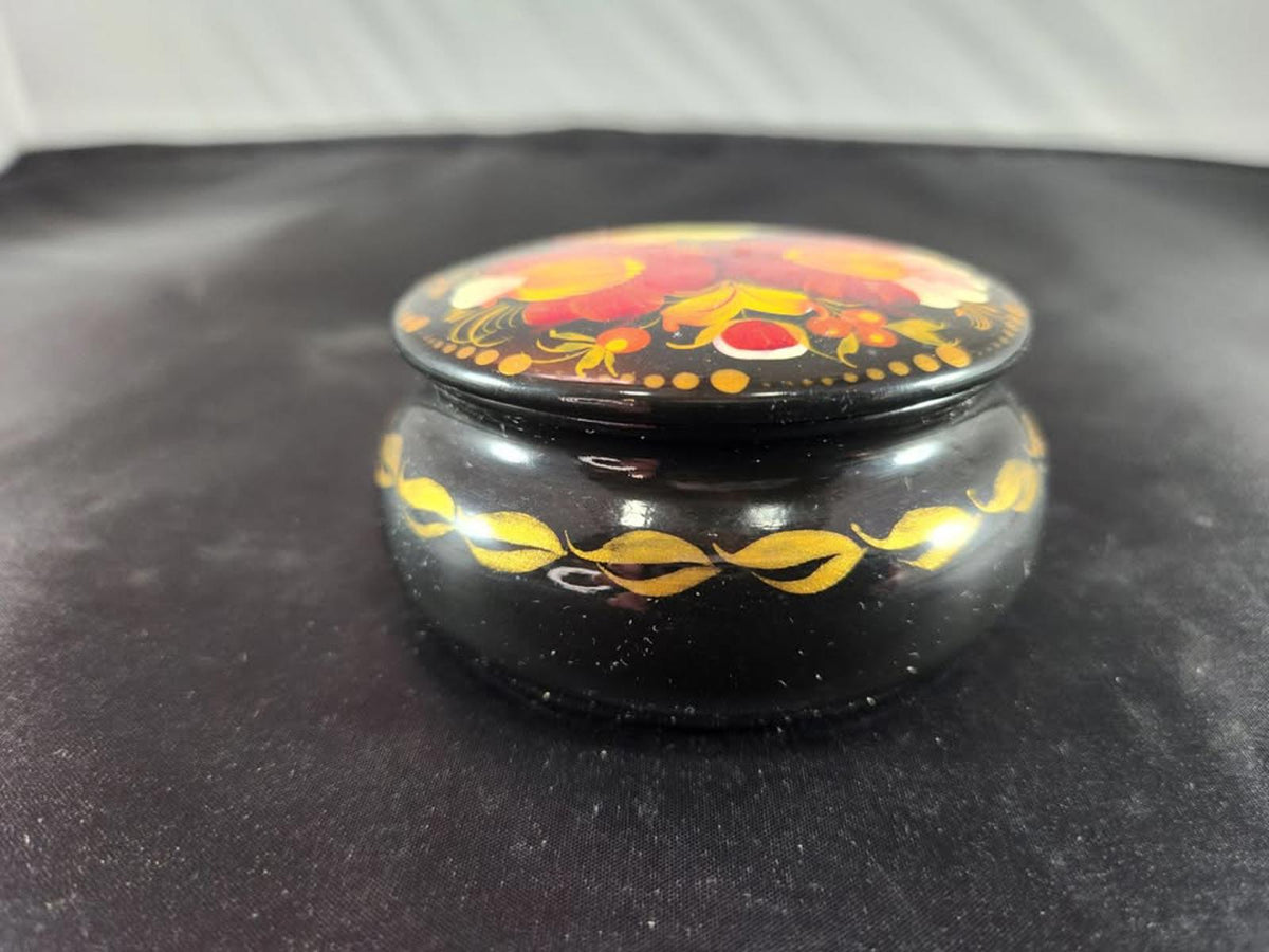 Stunning Handpainted Russian/Ukranian Cup Floral Red & Black