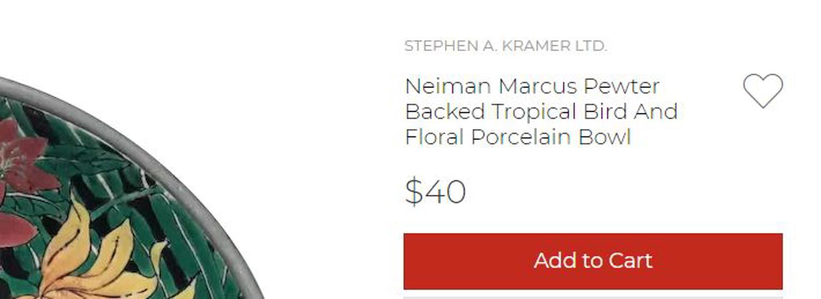 Nieman Marcus Hand-Painted Porcelain and Pewter Bowl w Tiger Vintage Rare