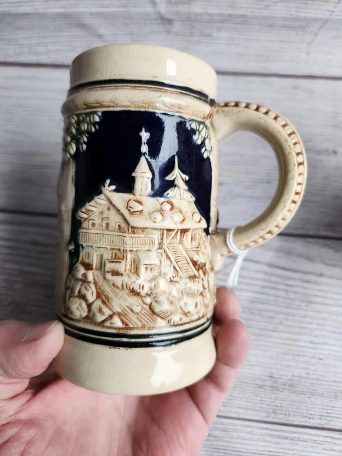 Set of 3 Vintage German Beer Steins With 3D Relief Scenes