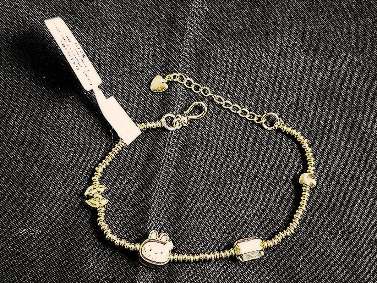 Super Cute Gold-Plated Labubu Bracelet Ceramic Charms 6.75 in. Kids