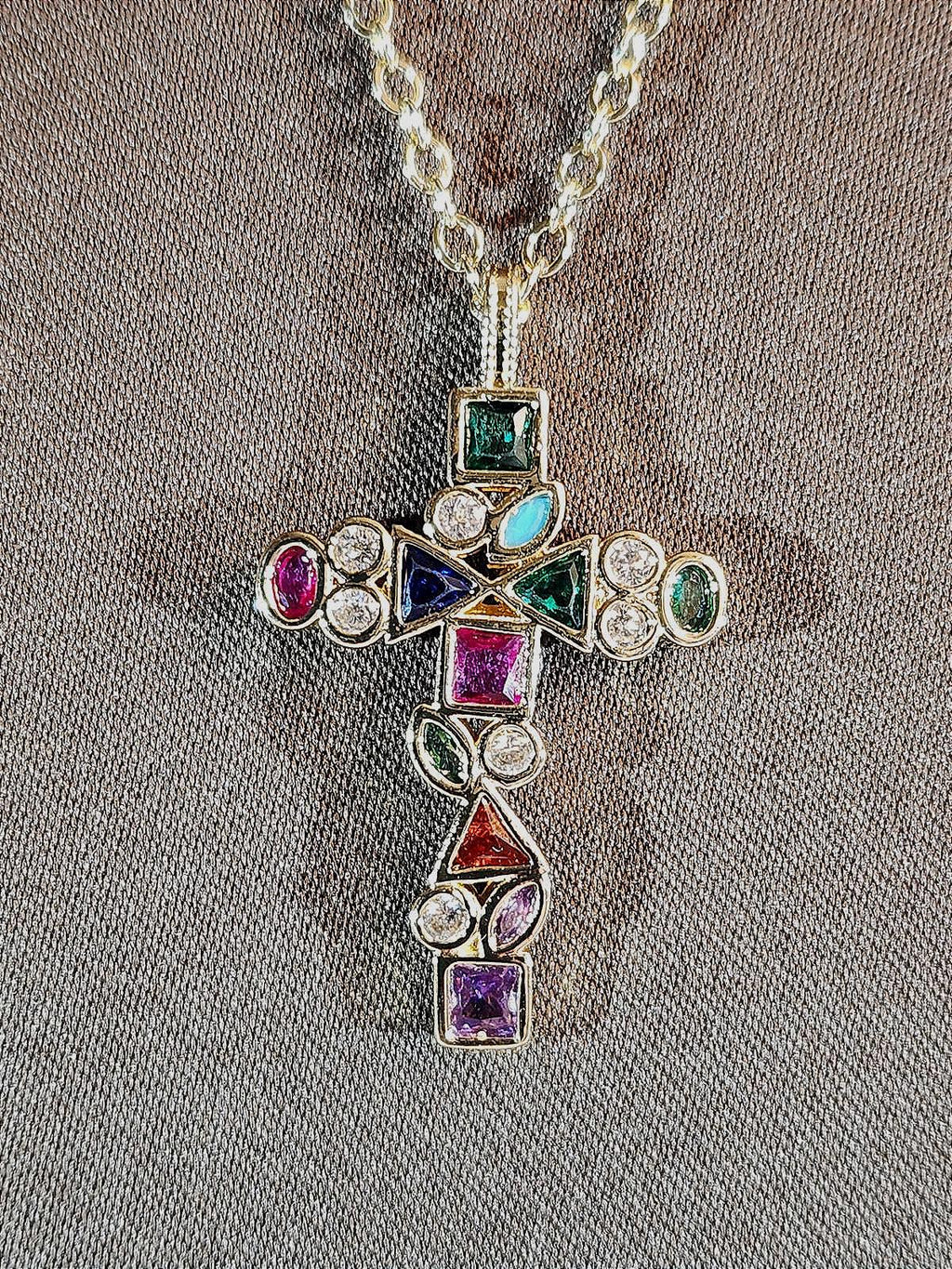 Multicolor Boho Crystal/CZ Cross Pendant, Women's 16 in. with Extender