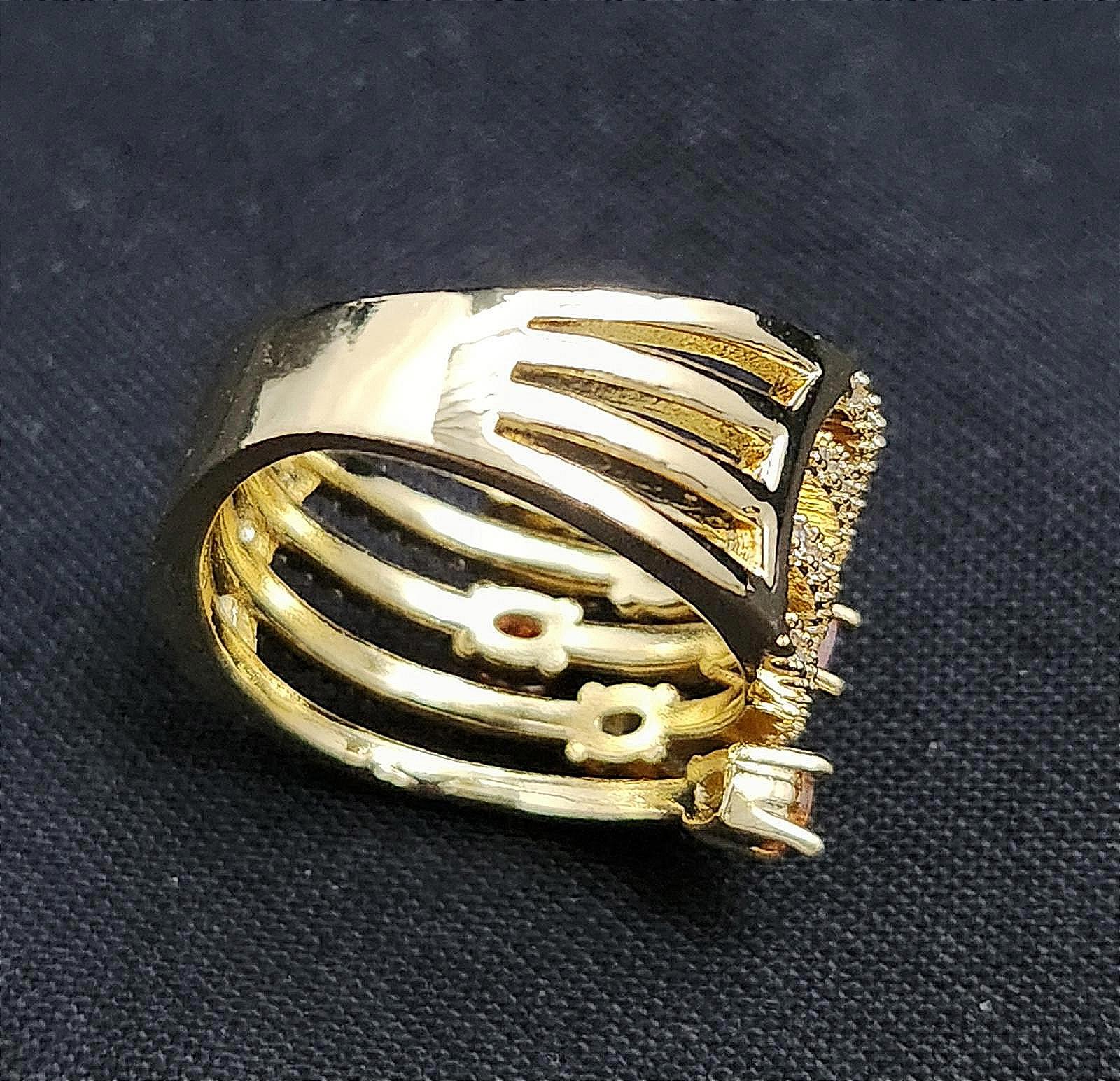 Fabulous Multi-Gemstone CZ Gold-Tone Ring with Pavé CZ Accents