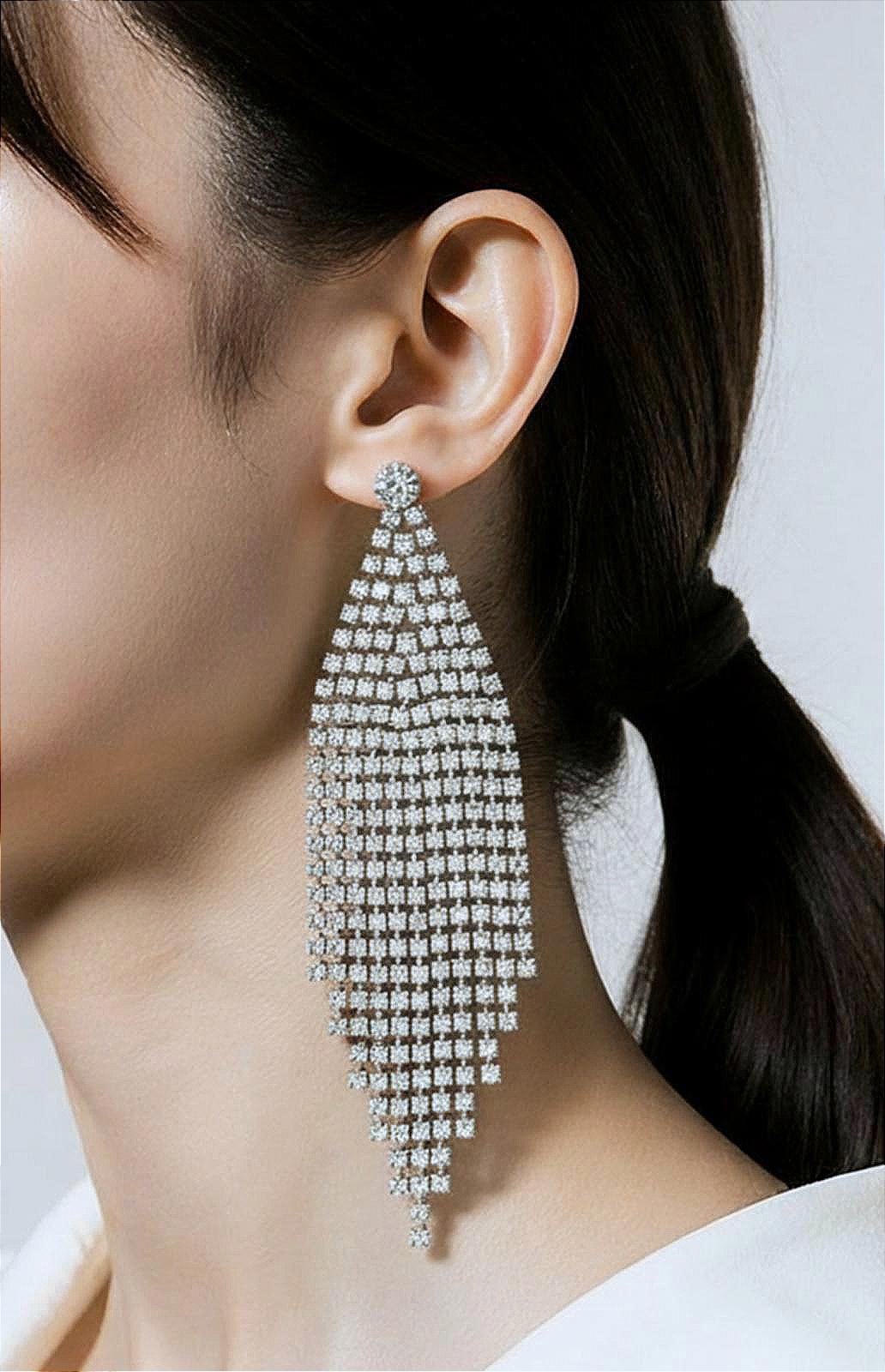 Stunning Vintage Chandelier Rhinestone Earrings, Clear Square-Cut Stones