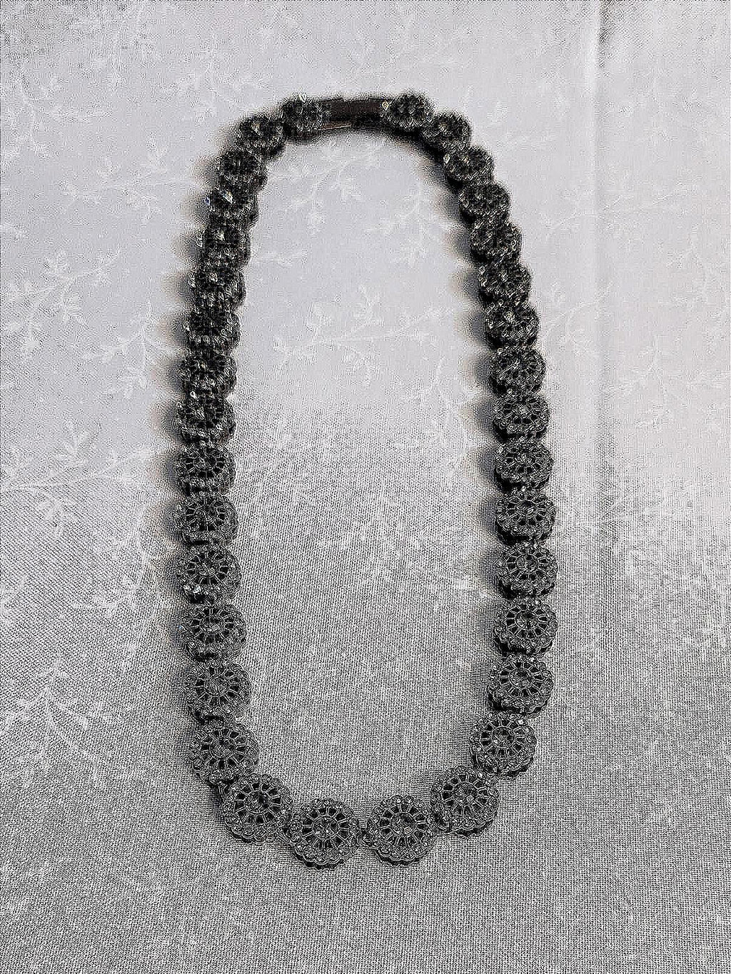 Incredible Gunmetal Black Hubcap/Blossom Necklace Stainless & CZ- Unisex 18 in.