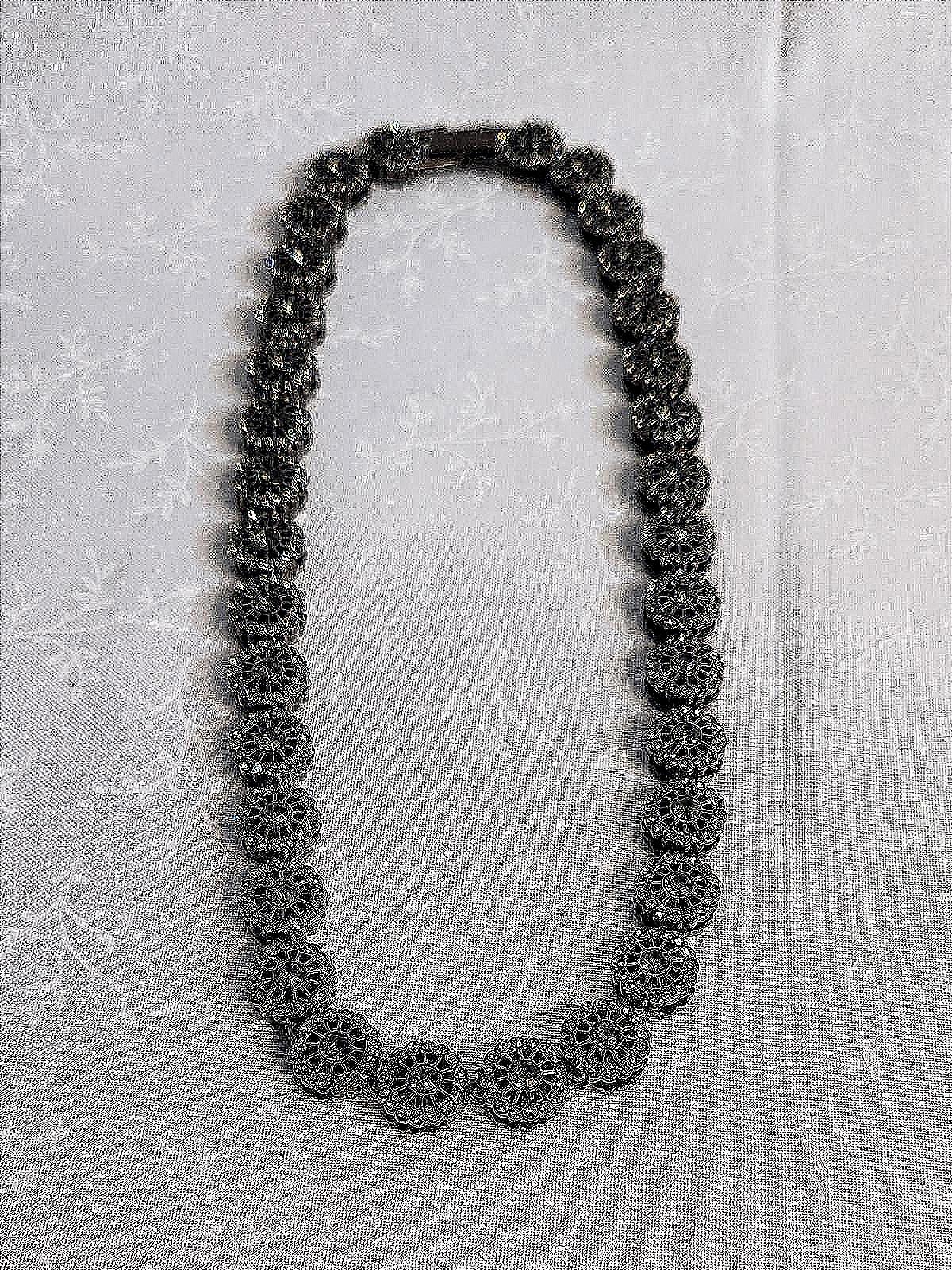 Incredible Gunmetal Black Hubcap/Blossom Necklace Stainless & CZ- Unisex 18 in.