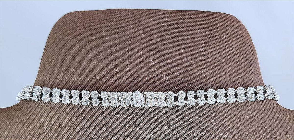 Fabulous Vintage Rhinestone Geometric Weave Pattern Bib Necklace