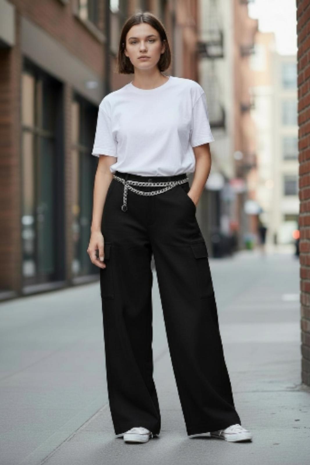Luxurious Lady's Palazzo Pants, Cargo Pockets, Black Size M, NWT