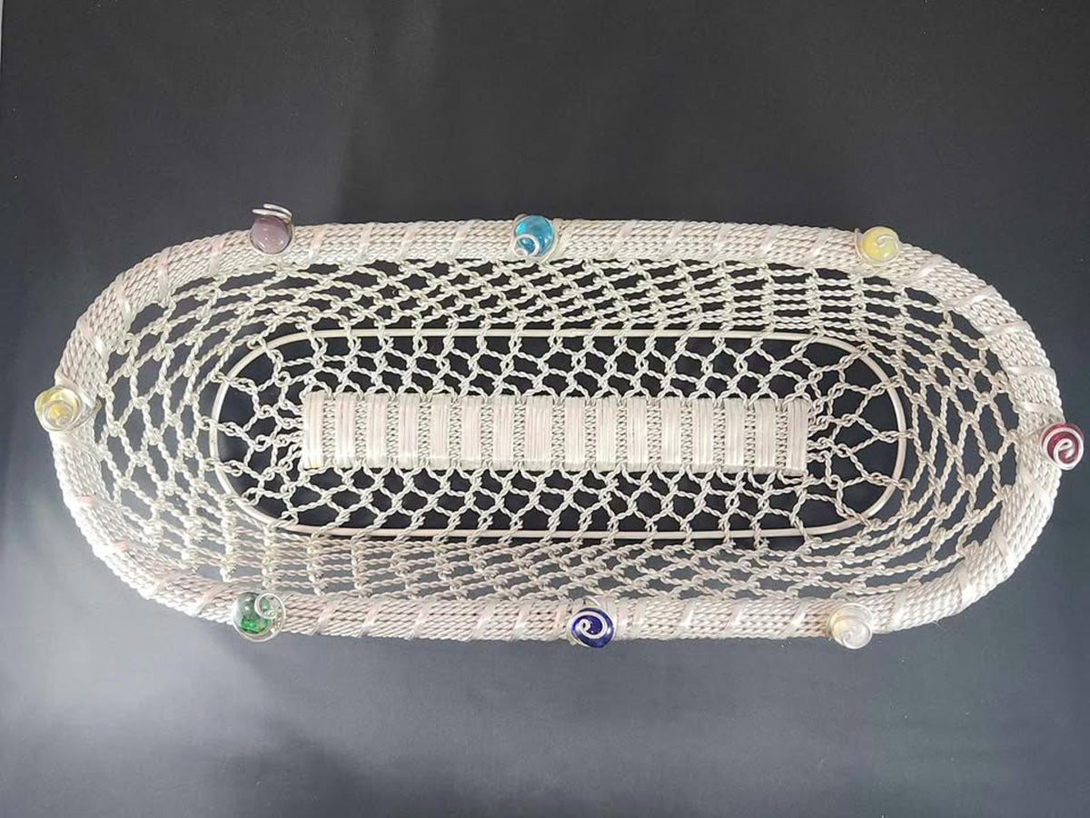 Fabulous Dary Rees Original Woven Wire and Glass Gems Basket Long Oval