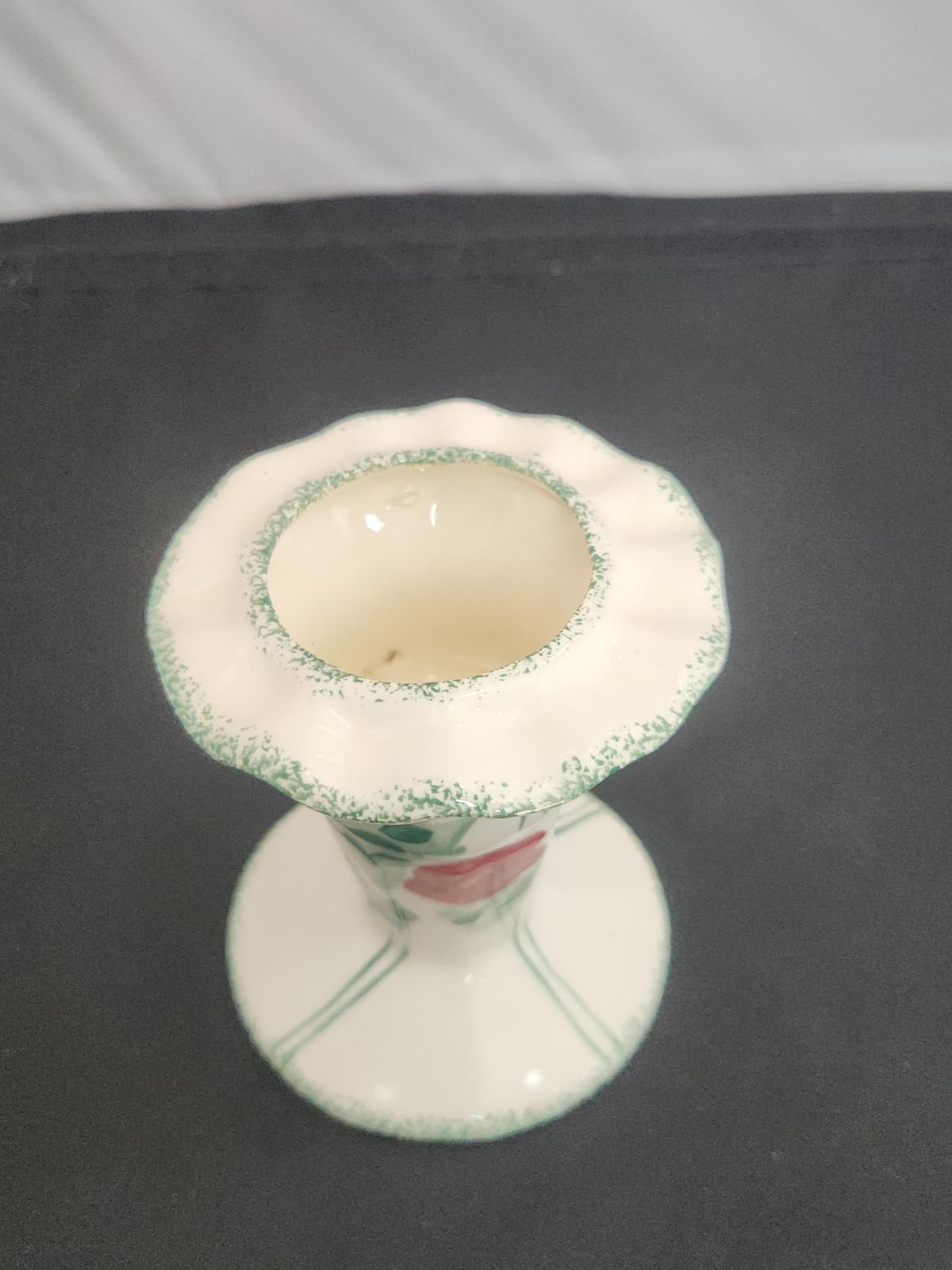 Vintage Painted Candle Holder Ceramic/Porcelain Floral Scalloped Lip