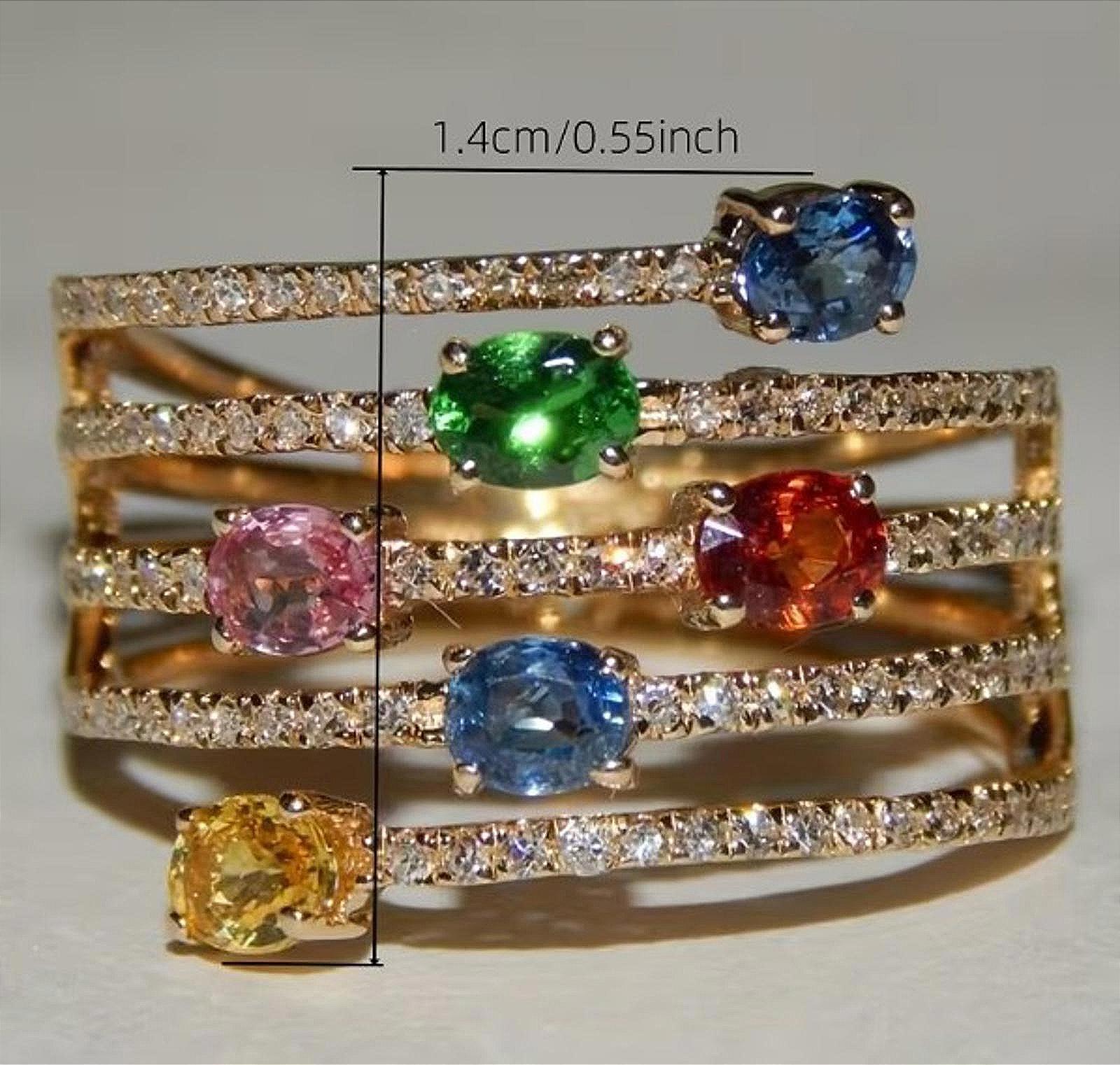 Fabulous Multi-Gemstone CZ Gold-Tone Ring with Pavé CZ Accents
