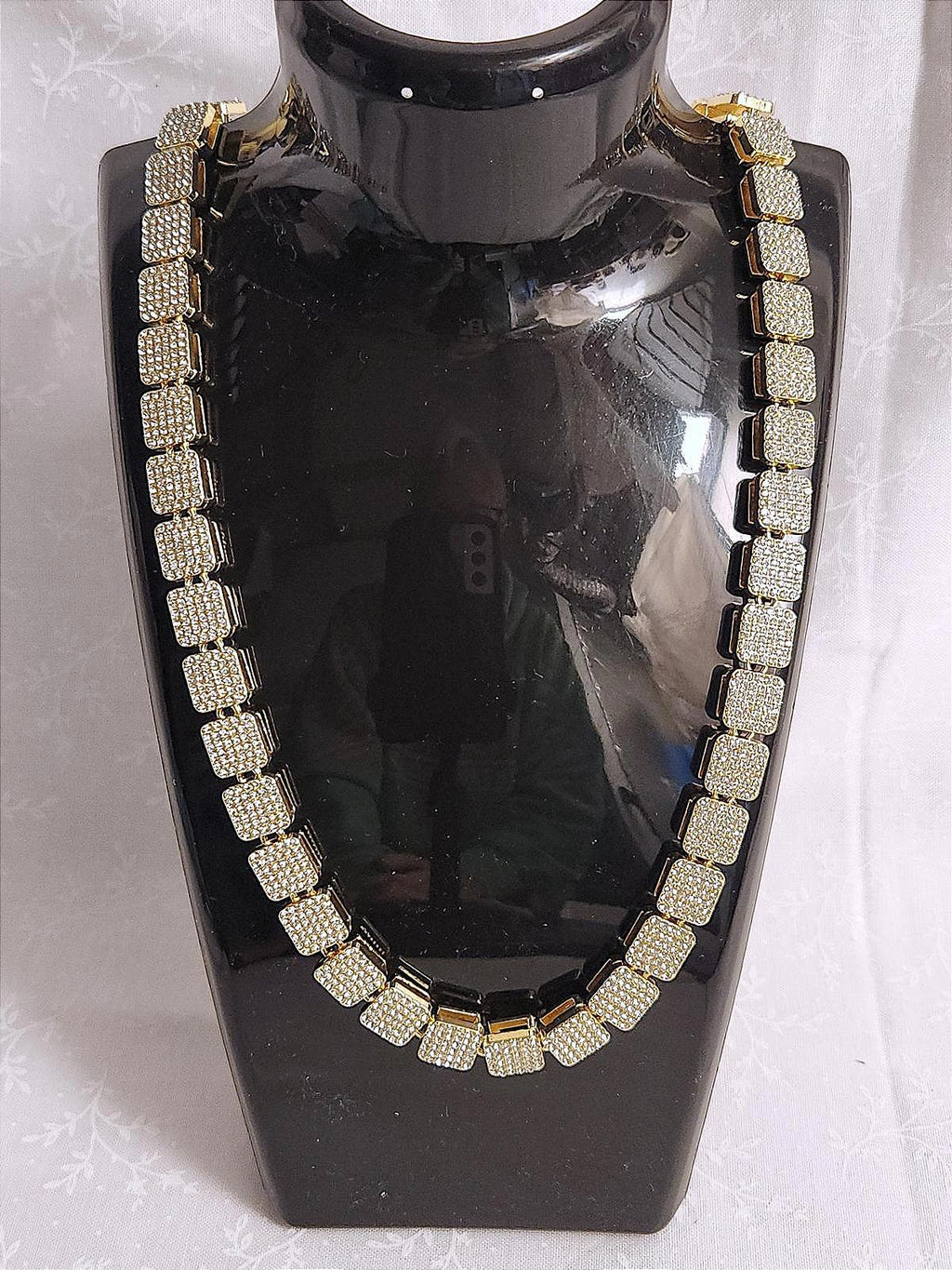 Bold, Hip Hop, Iced-Out, Square Pave Cluster Necklace Unixex Sterling & CZ 20 in