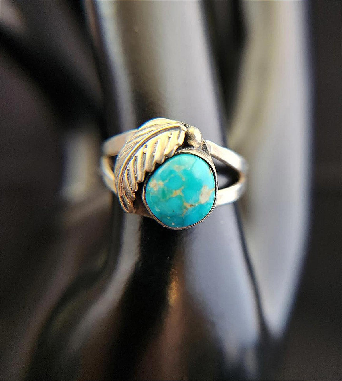 Beautiful Vintage Turquoise Ingot Ring Sz. 7.5, Sterling