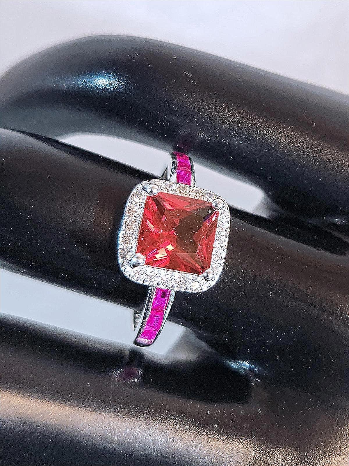 Elegant Ruby AAA CZ Ring With Halo 7mm Sterling Silver Ladies Size 6.75