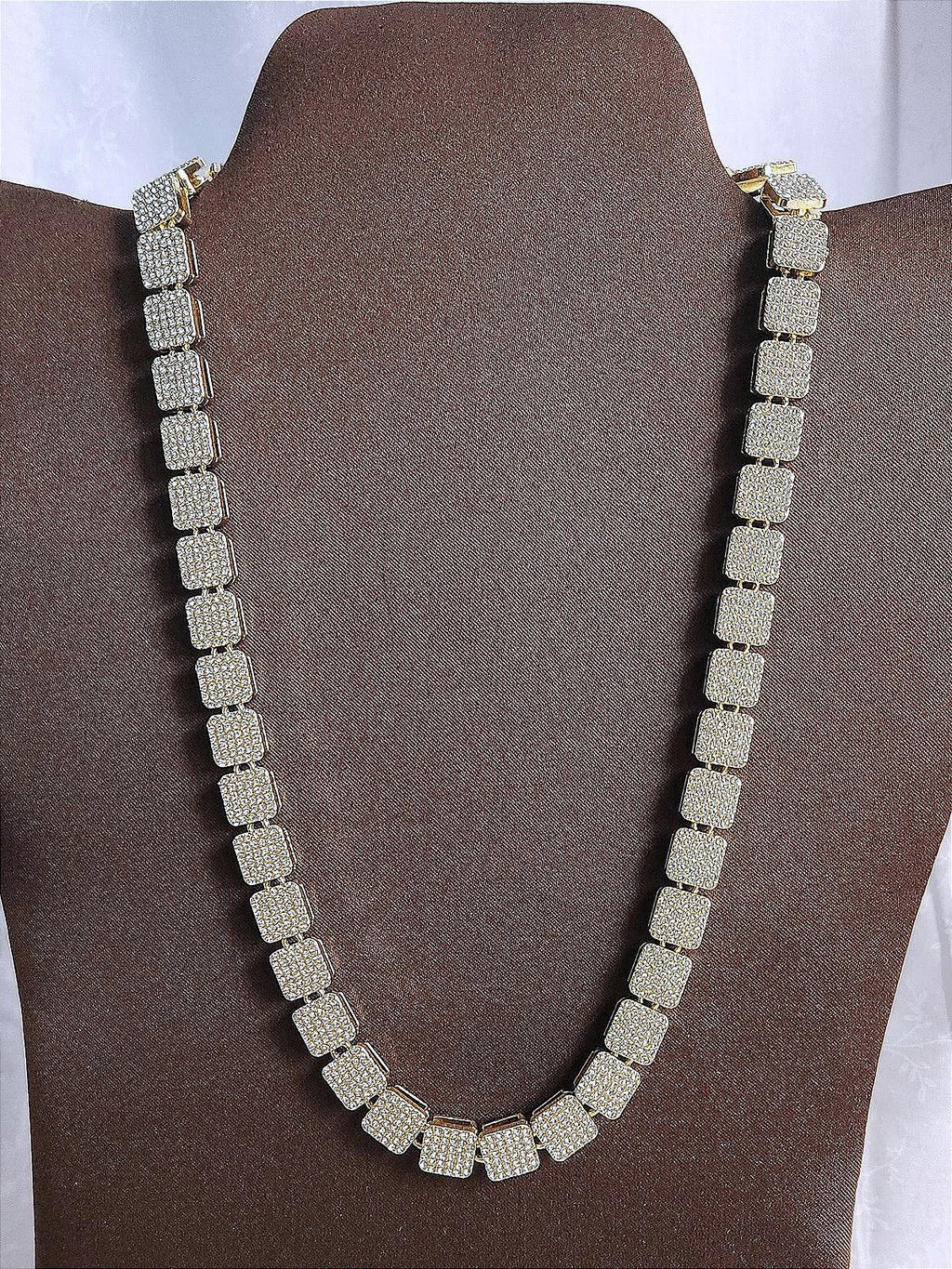 Bold, Hip Hop, Iced-Out, Square Pave Cluster Necklace Unixex Sterling & CZ 20 in